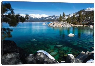 Rocks In A Lake, Lake Tahoe, California, USA V Canvas Art Print - Mountains Scenic Photography