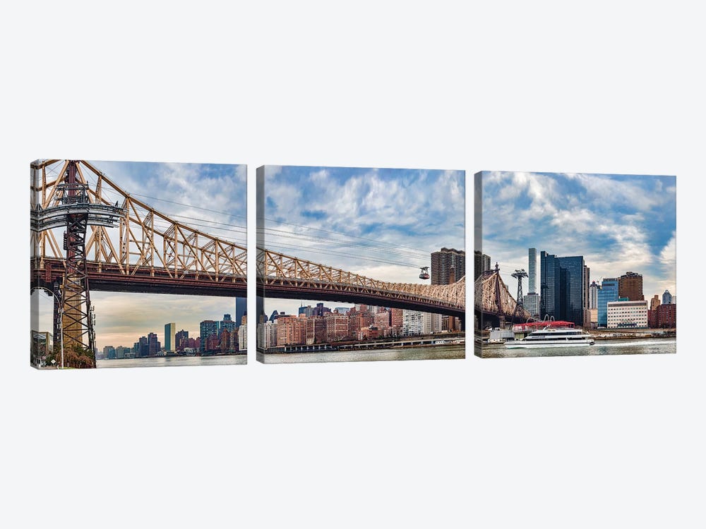 Roosevelt Island Tramway Over Queensboro Bridge Crossing The East River, Manhattan, NYC, New York State, USA by Panoramic Images 3-piece Canvas Wall Art
