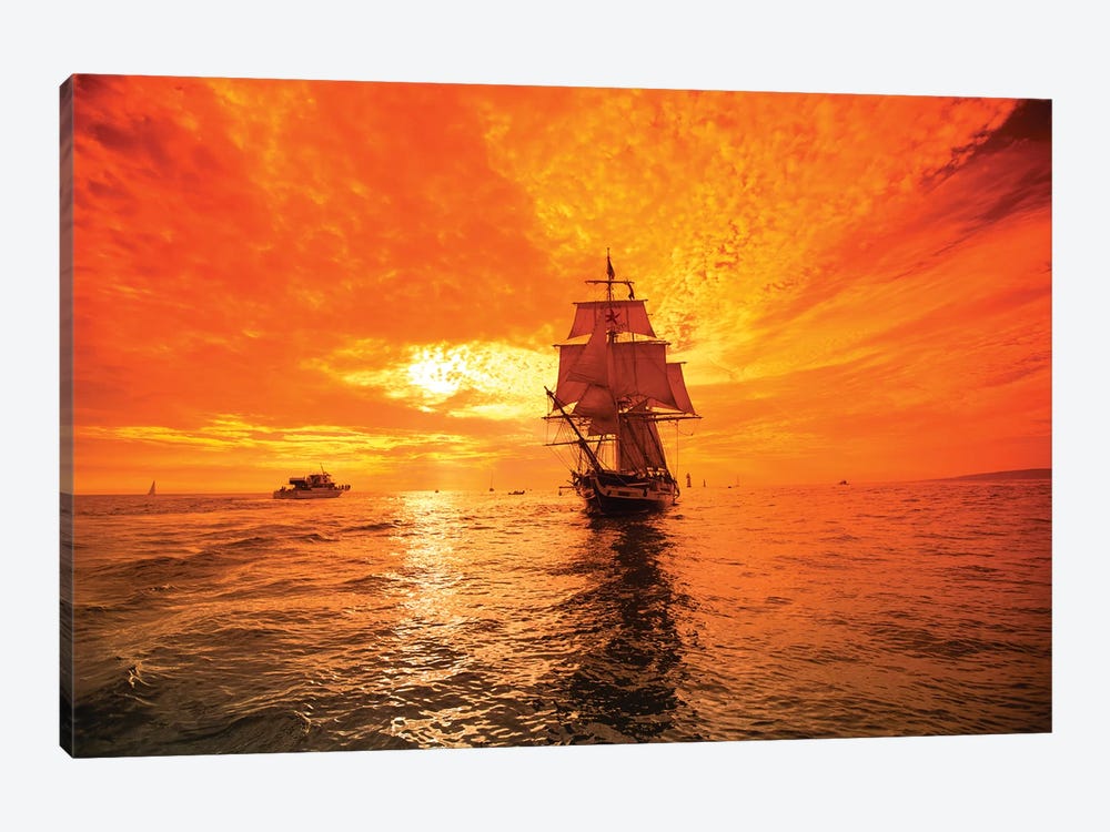 Sailboat And Tall Ship The Pacific Ocean, Dana Point Harbor, Dana Point, Orange County, California, USA I by Panoramic Images 1-piece Canvas Artwork