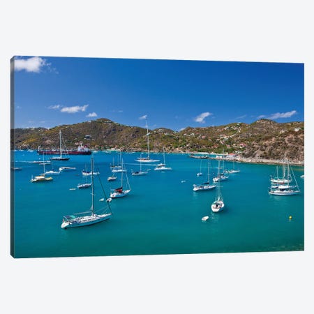 Sailboats In Sea, Saint Barthélemy, Caribbean Sea Canvas Print #PIM14876} by Panoramic Images Canvas Art Print