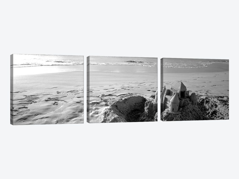 Sandcastle At Hapuna Beach, Big Island, Hawaii, USA (Black And White) by Panoramic Images 3-piece Canvas Print
