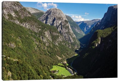 Scenic View Of Naeroyfjord Valley From Stalheim Hotel, Stalheim, Norway Canvas Art Print - Valley Art