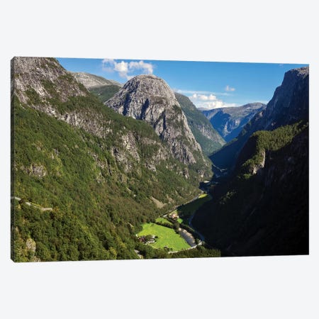 Scenic View Of Naeroyfjord Valley From Stalheim Hotel, Stalheim, Norway Canvas Print #PIM14885} by Panoramic Images Canvas Artwork