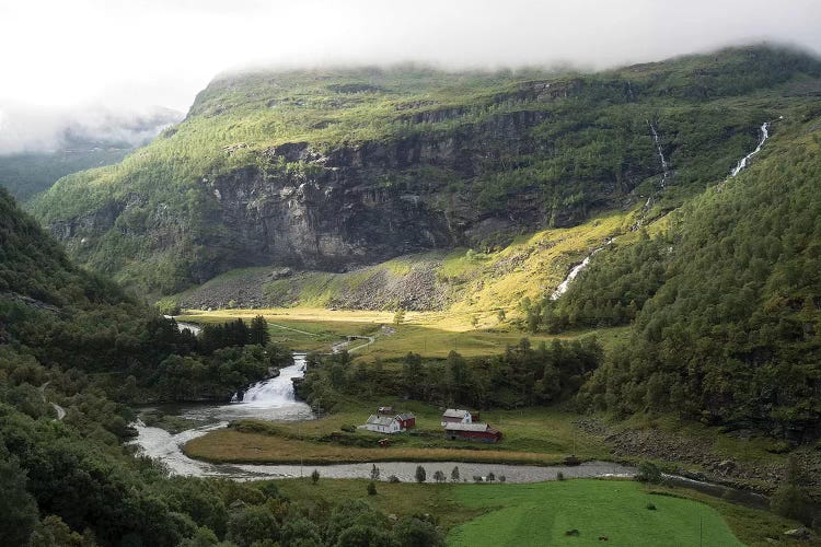 Scenic View Of River Flowing Through Valley, Flam, Sogn Og Fjordane County, Norway