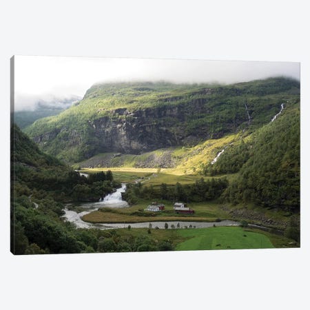 Scenic View Of River Flowing Through Valley, Flam, Sogn Og Fjordane County, Norway Canvas Print #PIM14887} by Panoramic Images Canvas Wall Art