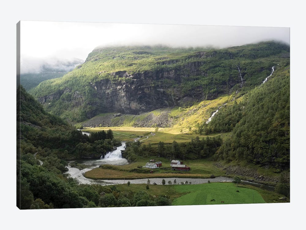 Scenic View Of River Flowing Through Valley, Flam, Sogn Og Fjordane County, Norway by Panoramic Images 1-piece Canvas Artwork