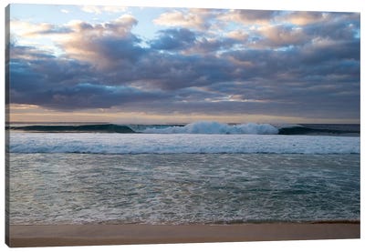 Scenic View Of Surf On Beach Against Cloudy Sky, Hawaii, USA I Canvas Art Print - Sandy Beach Art