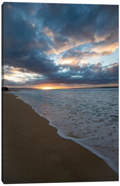 Scenic View Of Surf On Beach Against Cloudy Sky, Hawaii, USA II Canvas Art Print - Cloudy Sunset Art
