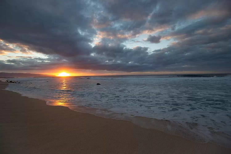 Scenic View Of Surf On Beach Against Cloudy Sky, Hawaii, USA III