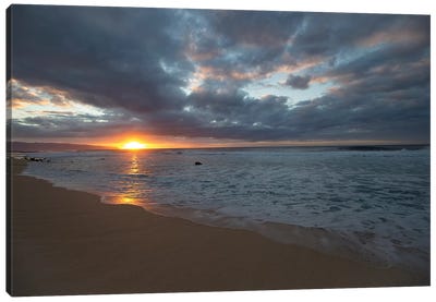 Scenic View Of Surf On Beach Against Cloudy Sky, Hawaii, USA III Canvas Art Print - Cloudy Sunset Art