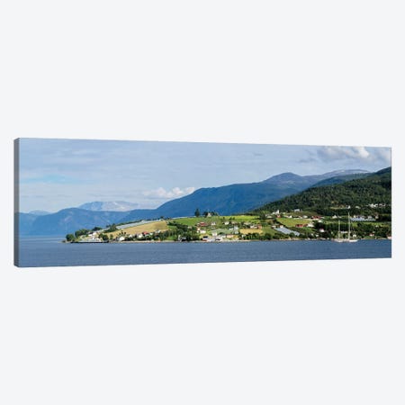 Scenic View Of Village At Seaside, Vangsnes, Vik, Sogn Og Fjordane County, Norway Canvas Print #PIM14891} by Panoramic Images Canvas Artwork