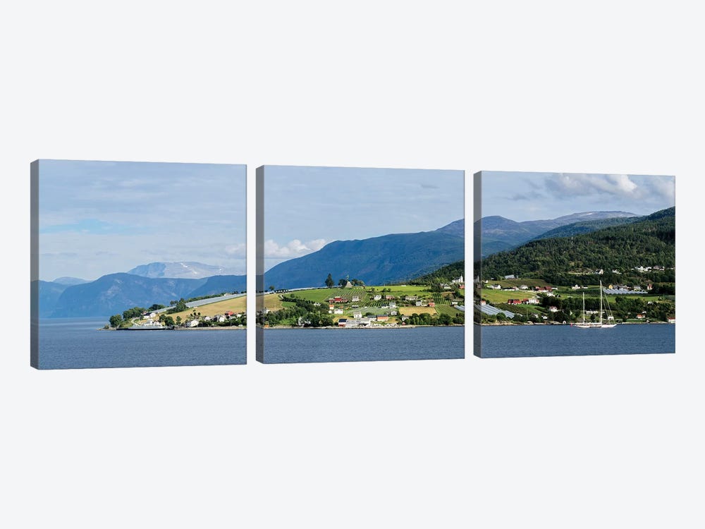 Scenic View Of Village At Seaside, Vangsnes, Vik, Sogn Og Fjordane County, Norway by Panoramic Images 3-piece Art Print