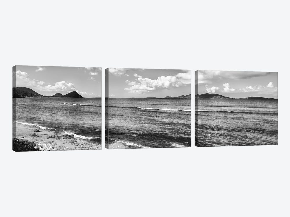 Shoreline North Side Coast And Jost Van Dyke, British Virgin Islands (Black And White) by Panoramic Images 3-piece Canvas Artwork