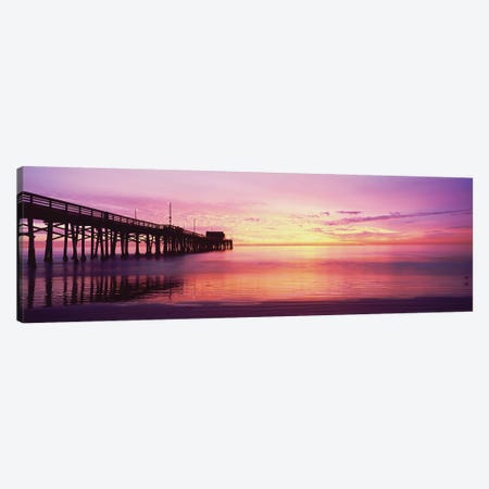 Silhouette Of A Pier At Sunset, Newport Pier, Newport Beach, Balboa Peninsula, California, USA Canvas Print #PIM14908} by Panoramic Images Canvas Art