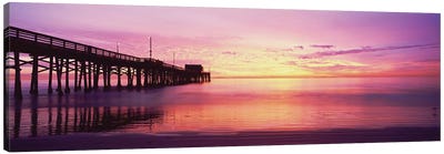Silhouette Of A Pier At Sunset, Newport Pier, Newport Beach, Balboa Peninsula, California, USA Canvas Art Print