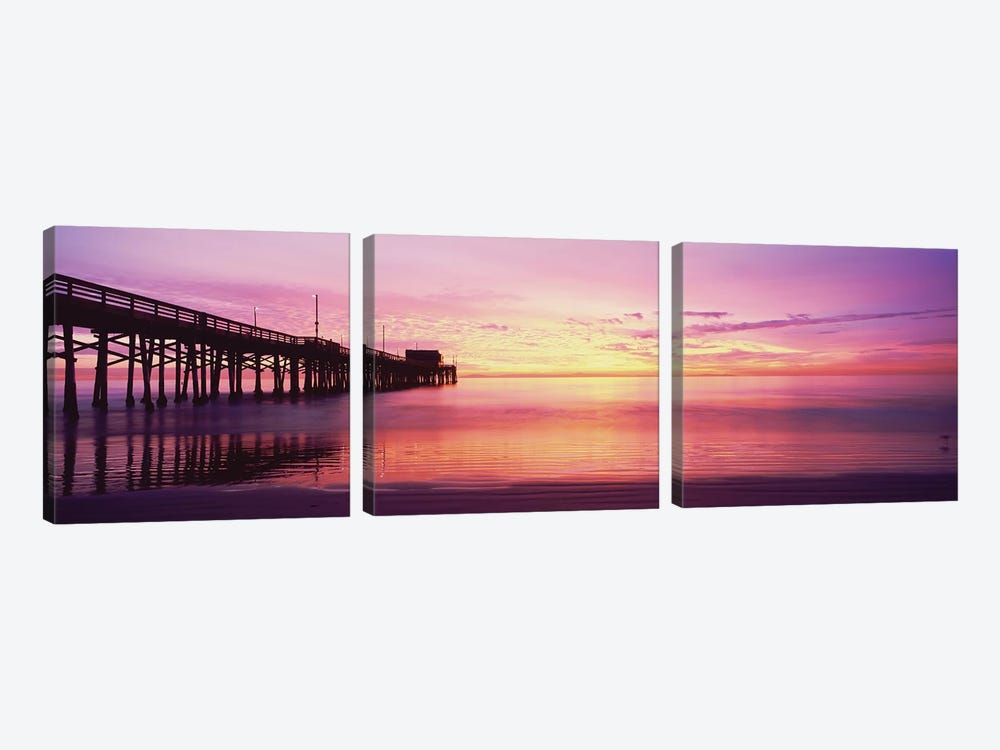 Silhouette Of A Pier At Sunset, Newport Pier, Newport Beach, Balboa Peninsula, California, USA by Panoramic Images 3-piece Canvas Wall Art