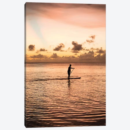 Silhouette Of Man Paddleboarding In The Pacific Ocean, Bora Bora, Society Islands, French Polynesia Canvas Print #PIM14909} by Panoramic Images Canvas Art