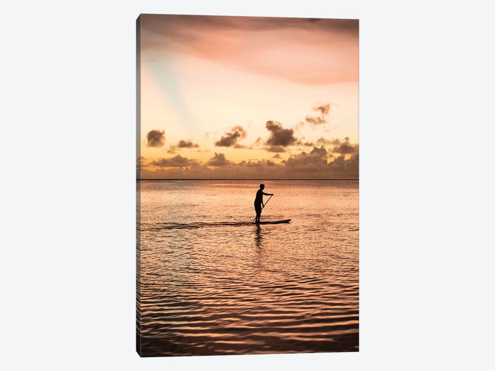 Silhouette Of Man Paddleboarding In The Pacific Ocean, Bora Bora, Society Islands, French Polynesia by Panoramic Images 1-piece Canvas Print