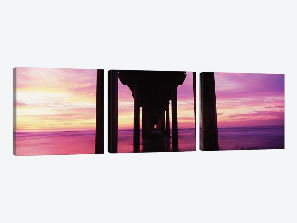 Silhouette Of Scripps Pier At Sunset, La Jolla, San Diego, California, USA I by Panoramic Images 3-piece Art Print