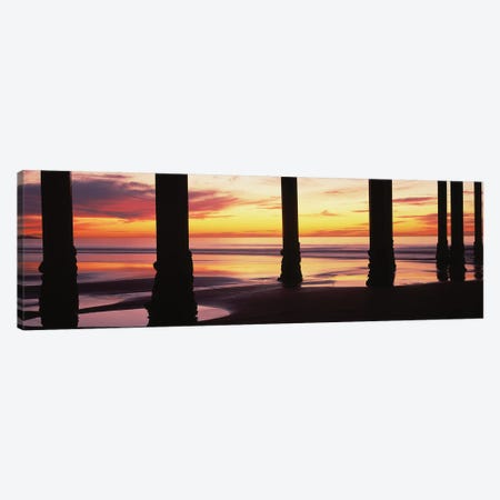 Silhouette Of Scripps Pier At Sunset, La Jolla, San Diego, California, USA II Canvas Print #PIM14915} by Panoramic Images Canvas Artwork
