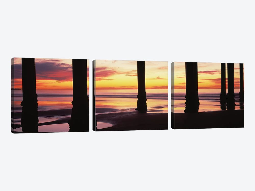 Silhouette Of Scripps Pier At Sunset, La Jolla, San Diego, California, USA II by Panoramic Images 3-piece Canvas Art