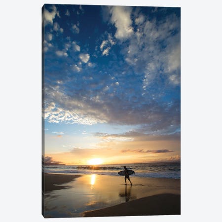 Silhouette Of Surfer Walking On The Beach At Sunset, North Shore, Hawaii, USA Canvas Print #PIM14916} by Panoramic Images Canvas Art