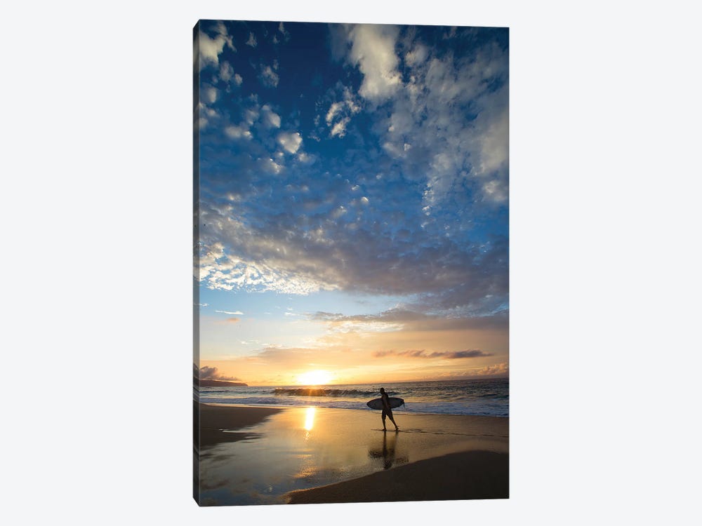 Silhouette Of Surfer Walking On The Beach At Sunset, North Shore, Hawaii, USA by Panoramic Images 1-piece Canvas Print