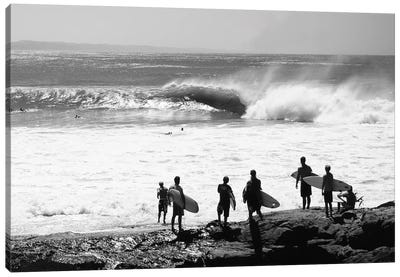Silhouette Of Surfers Standing On The Beach, Australia Canvas Art Print