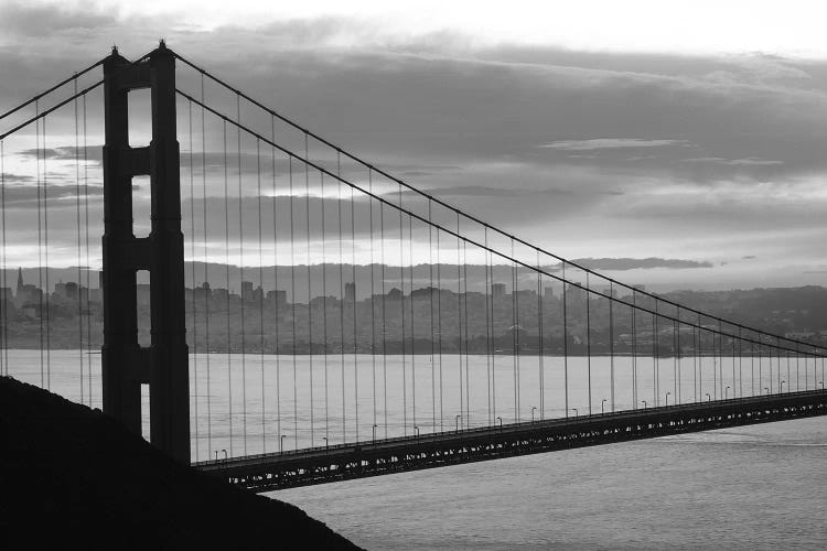 Silhouette Of Suspension Bridge At Dusk, Golden Gate Bridge, San Francisco, California, USA