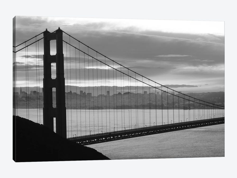 Silhouette Of Suspension Bridge At Dusk, Golden Gate Bridge, San Francisco, California, USA by Panoramic Images 1-piece Canvas Print