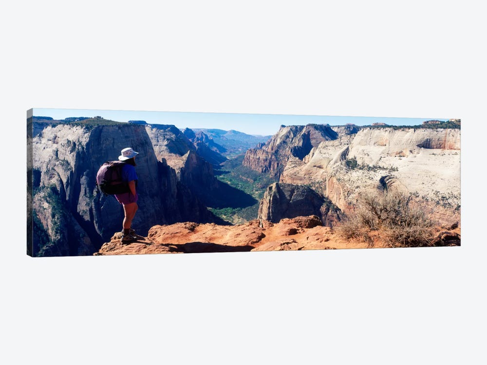 Female hiker standing near a canyonZion National Park, Washington County, Utah, USA by Panoramic Images 1-piece Art Print