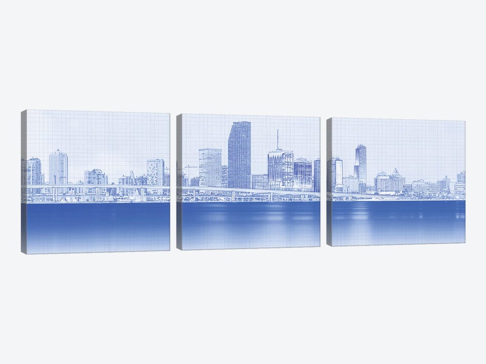 Skyline At Night, Miami, Florida, USA by Panoramic Images 3-piece Canvas Art