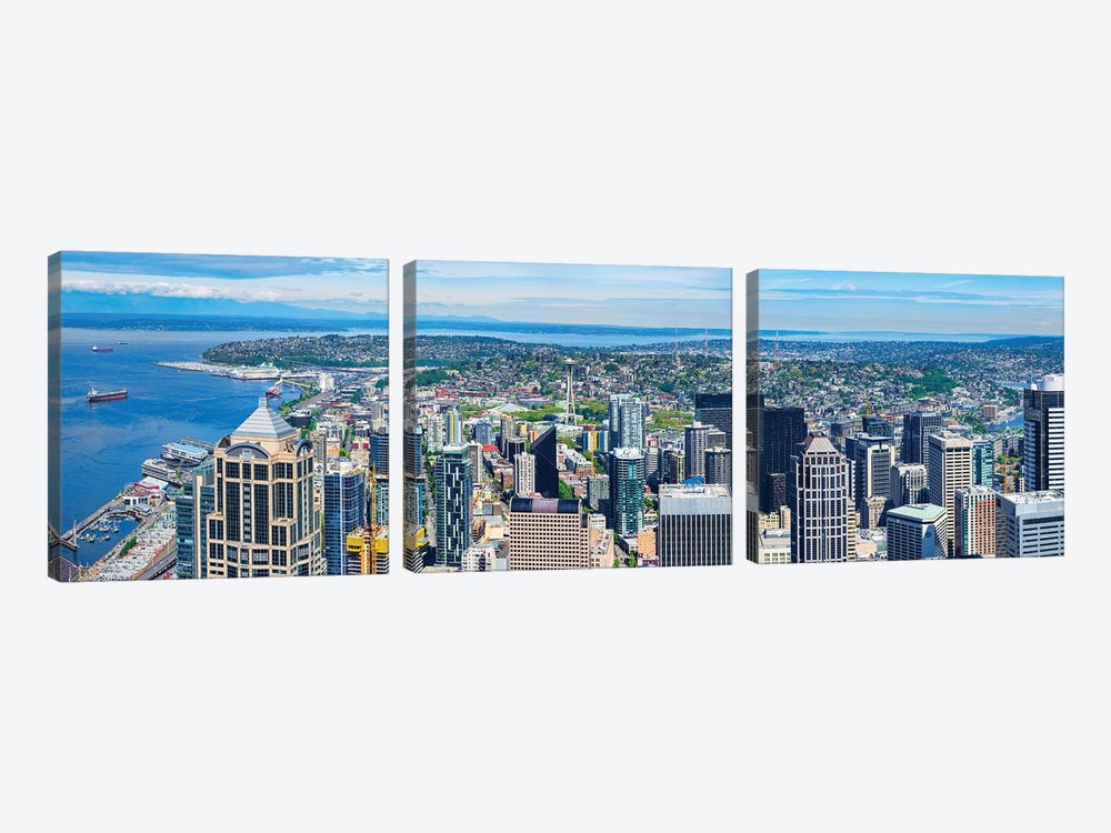 Space Needle Tower Seen From Sky View Observatory - Columbia Center, Seattle, Washington State, USA by Panoramic Images 3-piece Canvas Art Print
