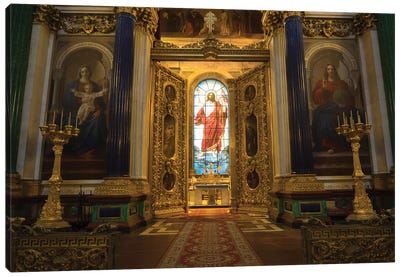 Stained Glass Of Jesus Christ At St. Isaac's Cathedral, St. Petersburg, Russia Canvas Art Print - Virgin Mary