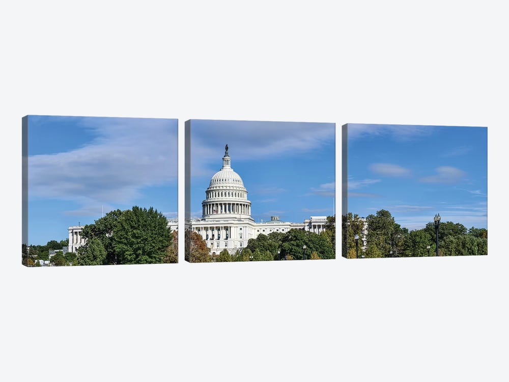 Street View Of Capitol Building, Washington D.C., USA II by Panoramic Images 3-piece Canvas Artwork