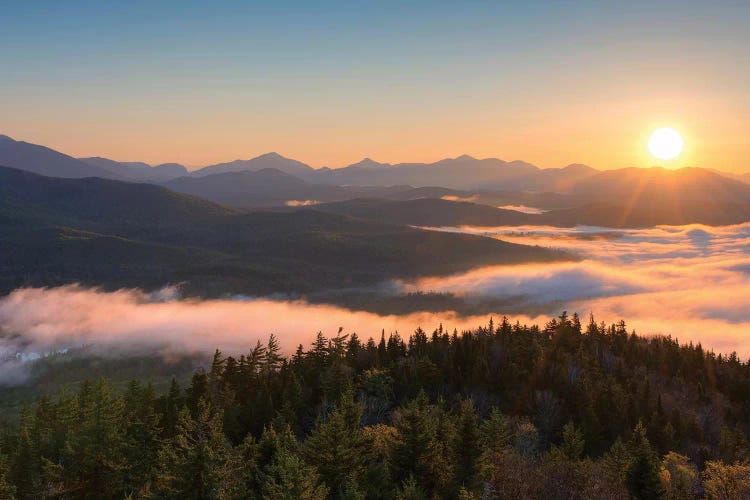 Sunrise Over The Adirondack High Peaks From Goodnow Mountain, Adirondack Park, New York State, USA