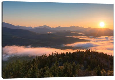 Sunrise Over The Adirondack High Peaks From Goodnow Mountain, Adirondack Park, New York State, USA Canvas Art Print - Mountains Scenic Photography
