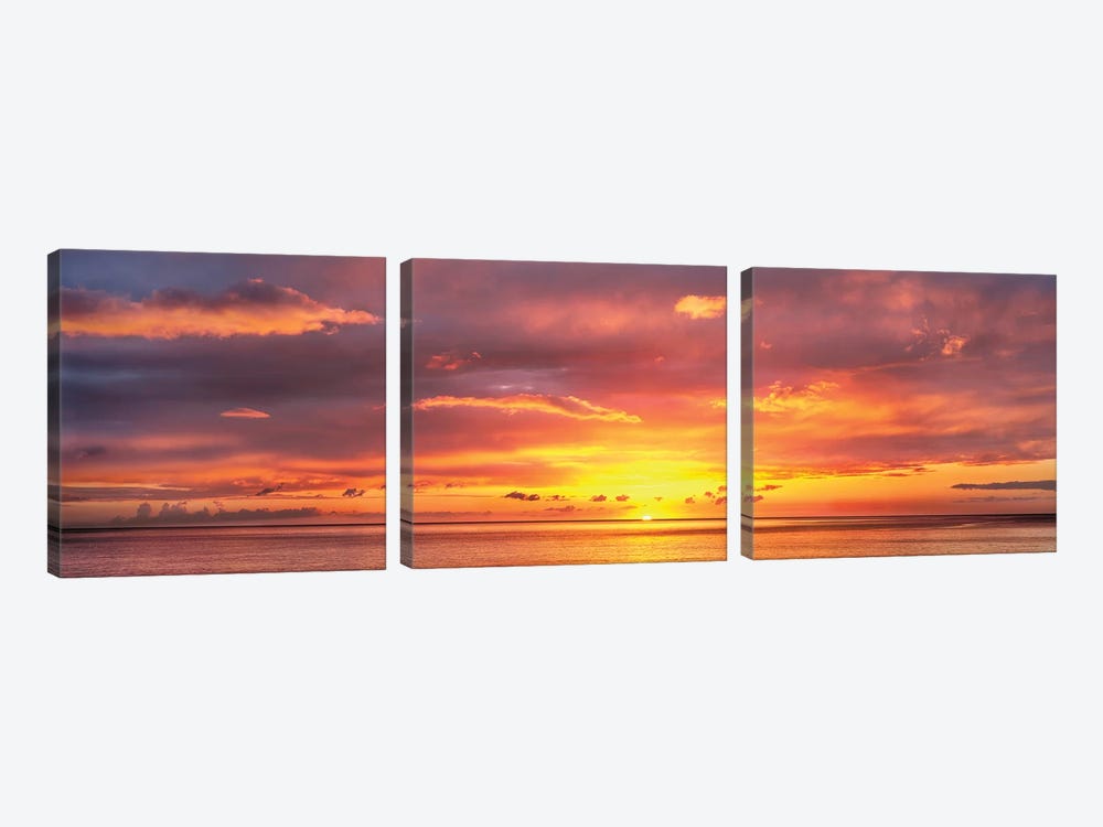 Sunset Over Caribbean Sea, West Coast, Dominica, Caribbean by Panoramic Images 3-piece Canvas Wall Art