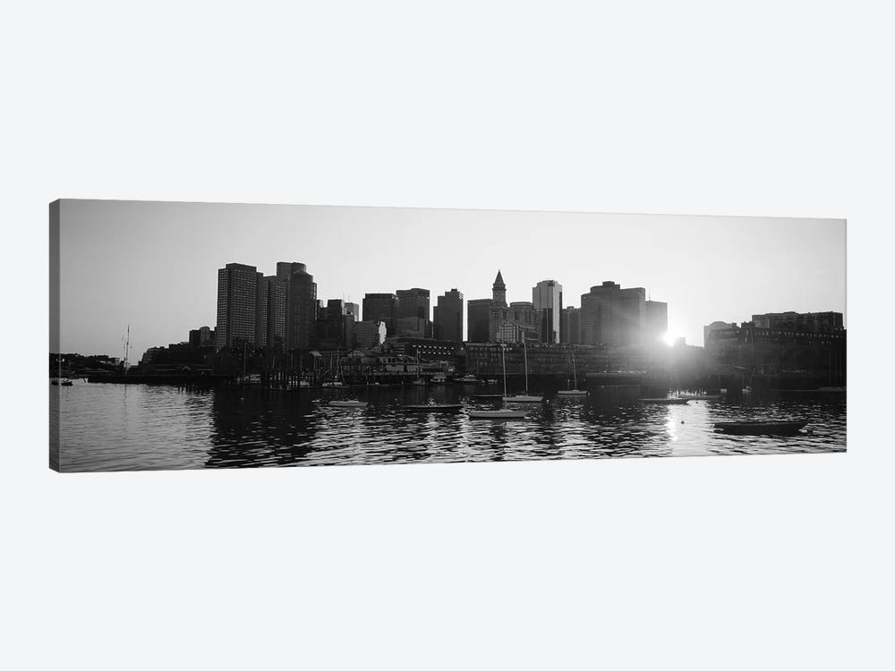 Sunset Over Skyscrapers, Boston, Massachusetts, USA (Black And White) by Panoramic Images 1-piece Canvas Artwork