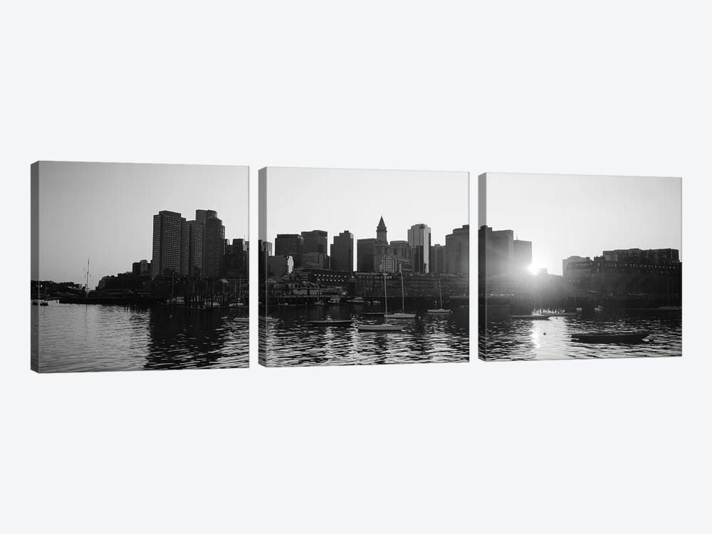 Sunset Over Skyscrapers, Boston, Massachusetts, USA (Black And White) by Panoramic Images 3-piece Canvas Wall Art
