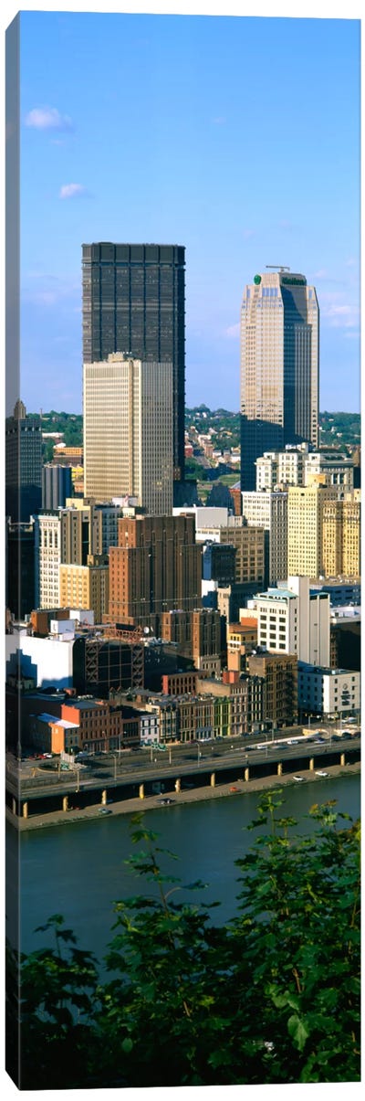 Buildings at the waterfront, Monongahela River, Pittsburgh, Pennsylvania, USA Canvas Art Print - Pittsburgh Skylines