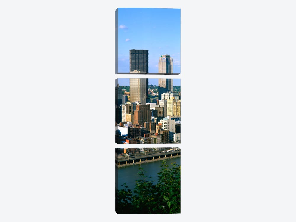 Buildings at the waterfront, Monongahela River, Pittsburgh, Pennsylvania, USA by Panoramic Images 3-piece Canvas Art