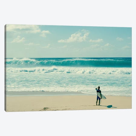Surfer Standing On The Beach, North Shore, Oahu, Hawaii, - Canvas Art