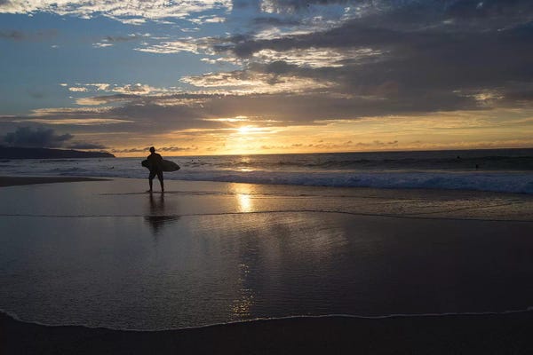 Hawaii: Surfer Walking On The Beach At Sunset, Hawaii, USA II by Panoramic Images