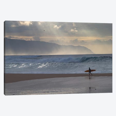Surfer Walking On The Beach, Hawaii, USA I Canvas Print #PIM14957} by Panoramic Images Canvas Artwork