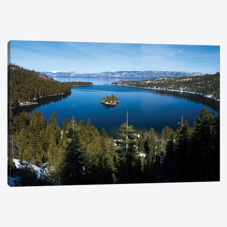 Trees At Lakeshore With Mountain Range In The Background, Lake Tahoe, California, USA I Canvas Print #PIM14968} by Panoramic Images Canvas Art