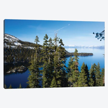 Trees At Lakeshore With Mountain Range In The Background, Lake Tahoe, California, USA II Canvas Print #PIM14969} by Panoramic Images Canvas Art