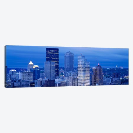 High angle view of skyscrapers lit up at duskPittsburgh, Pennsylvania, USA Canvas Print #PIM1496} by Panoramic Images Canvas Art Print