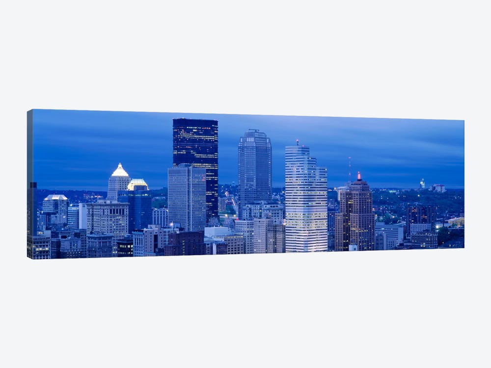 High angle view of skyscrapers lit up at duskPittsburgh, Pennsylvania, USA by Panoramic Images 1-piece Canvas Wall Art