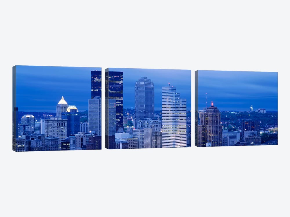 High angle view of skyscrapers lit up at duskPittsburgh, Pennsylvania, USA by Panoramic Images 3-piece Canvas Art